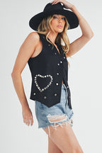 Aemi + Co Heart Rivet Detail Suede Vest Coat