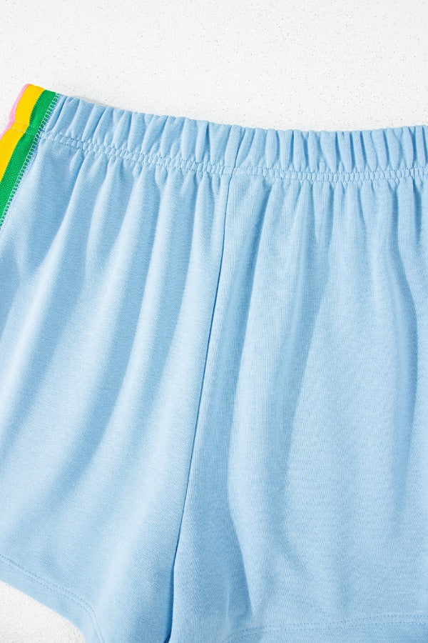 Rainbow Collared Short Sleeve Top and Shorts Set - felvior