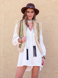 Fuzzy Trim Open Front Vest Coat - felvior