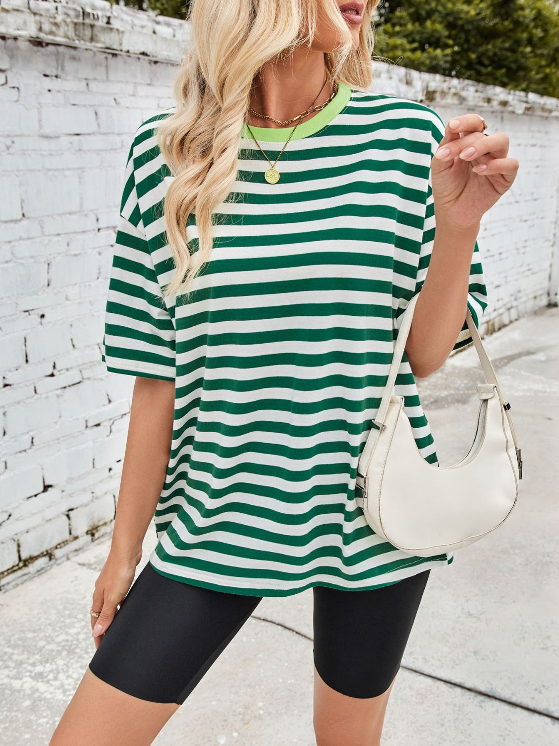 Lovelet Striped Round Neck Half Sleeve T-Shirt - felvior