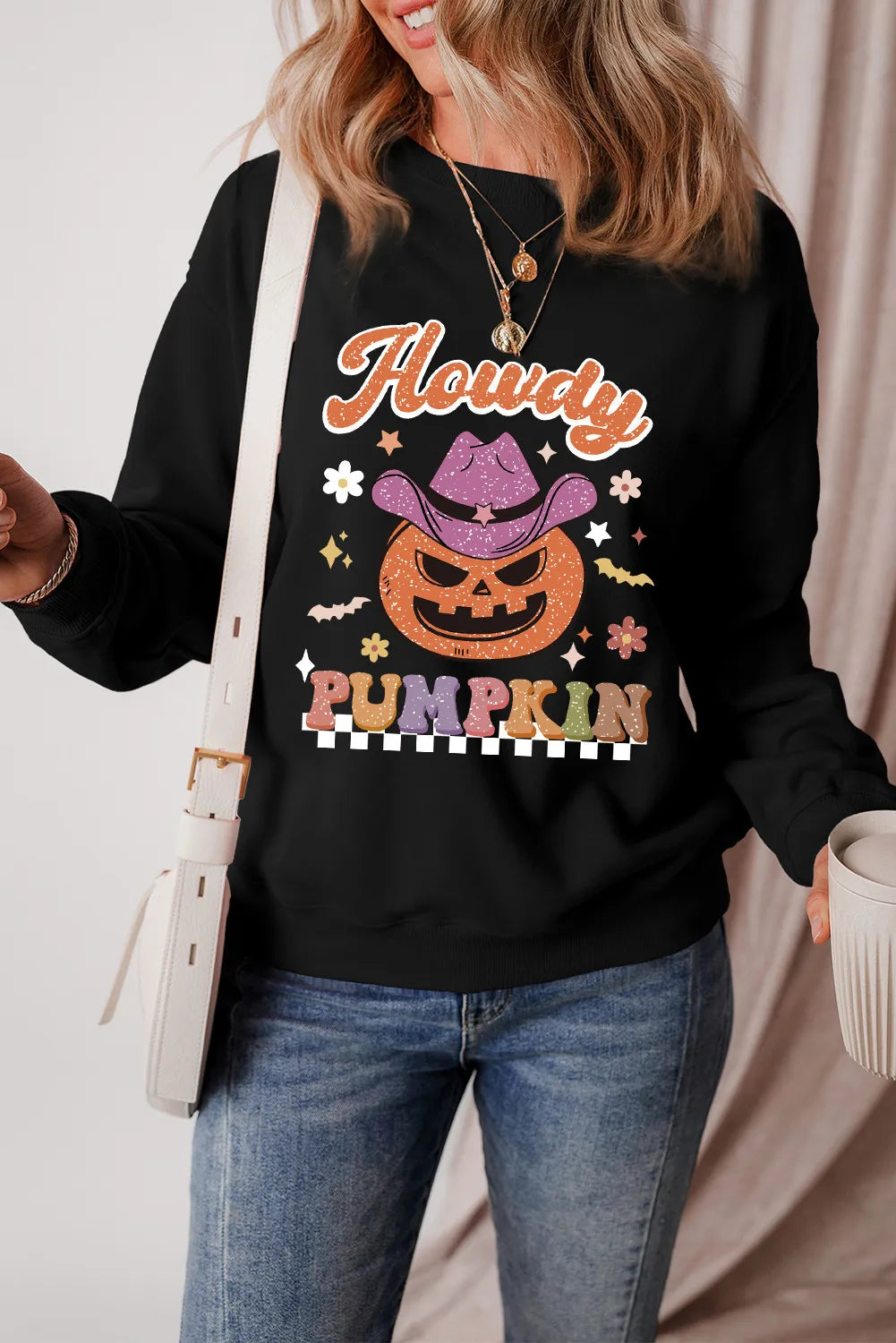 Jack-O'-Lantern Round Neck Long Sleeve Sweatshirt - felvior