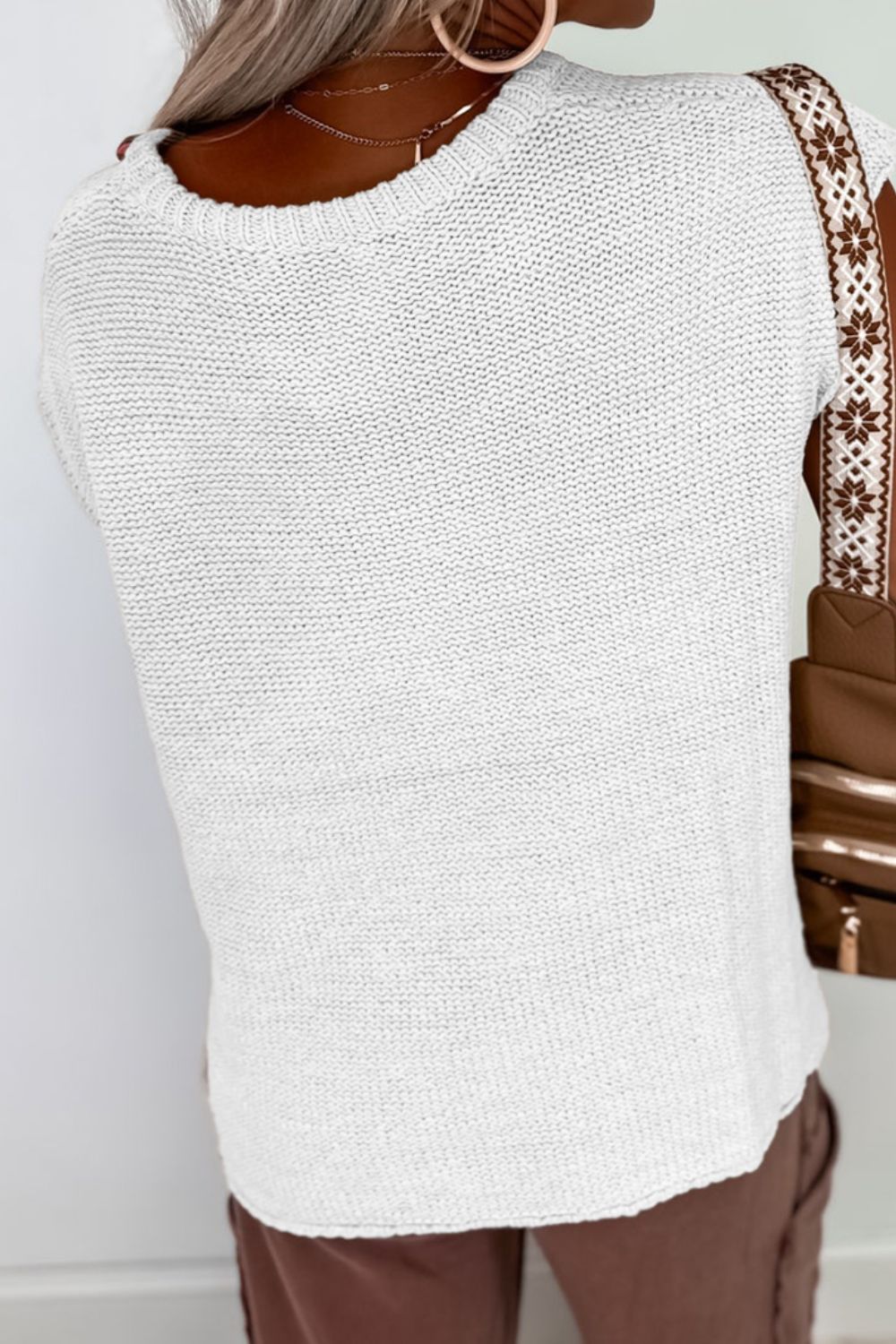 Side Slit Round Neck Knit Top - felvior