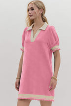 Oh Frill Contrast Trim Johnny Collar Short Sleeve Mini Dress