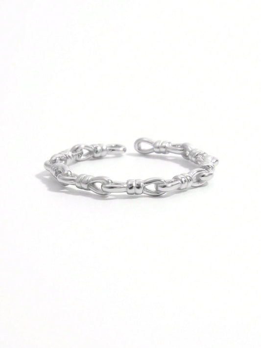 925 Sterling Silver Knot Shape Open Ring - felvior