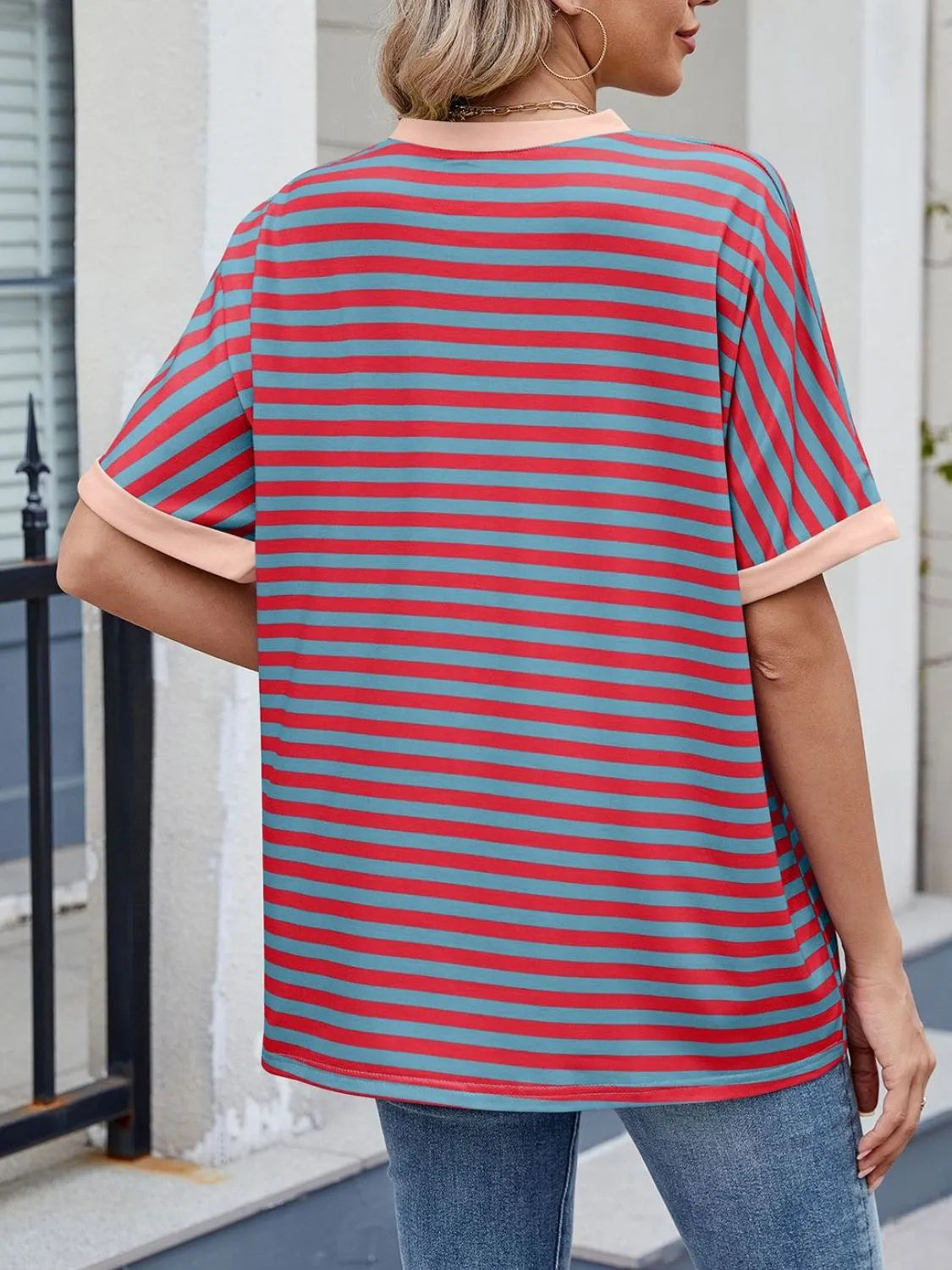 Striped Round Neck Half Sleeve T-Shirt