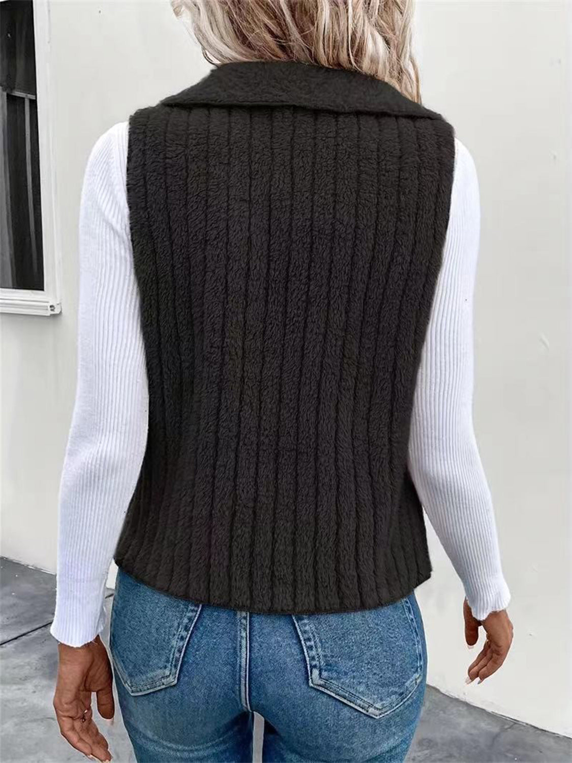 Open Front Fuzzy Vest Coat - felvior