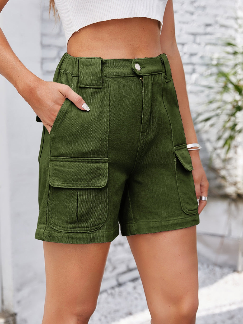 High Waist Washed Denim Shorts