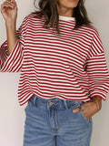 Stripe Bow Decor Cutout Drop Shoulder Top - felvior