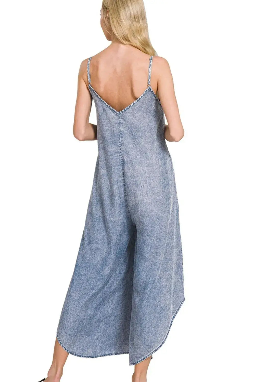 Zenana Lyocell Acid-Washed Jumpsuit