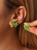 Stainless Steel Oil Drip Bow Stud Earrings - felvior
