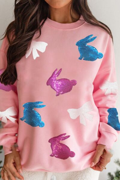Easter Bunny Bow Knot Sequined Sweatshirt Hauptbild