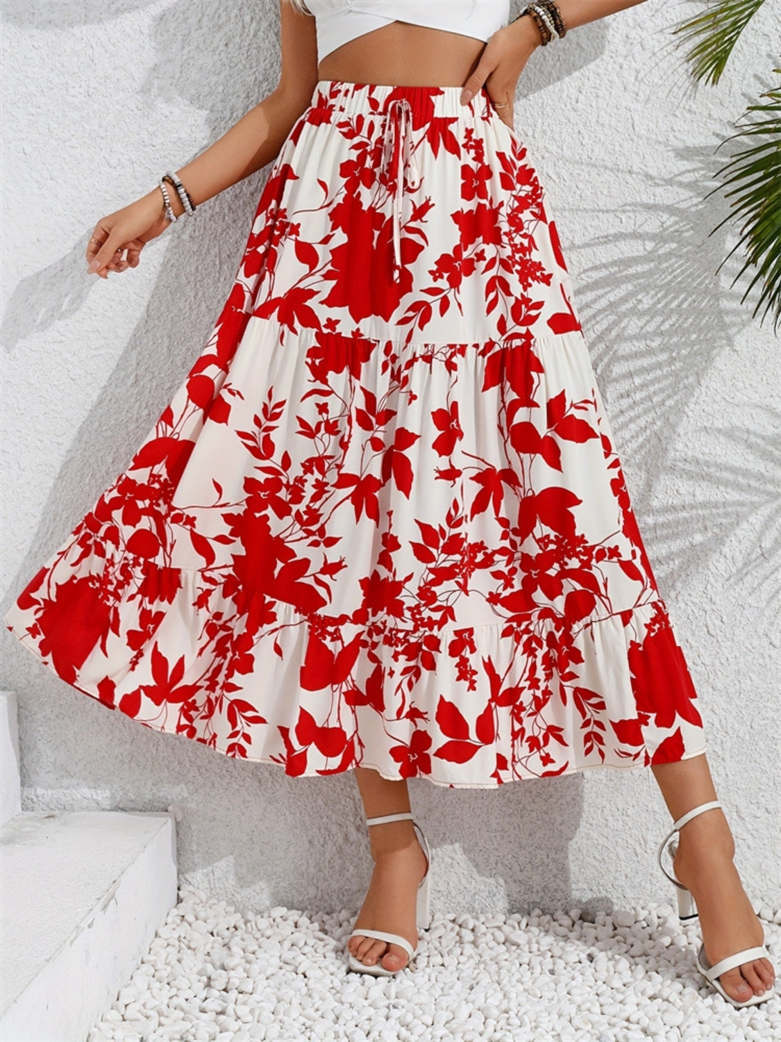 Ruffled Hem Printed Midi Skirt - felvior