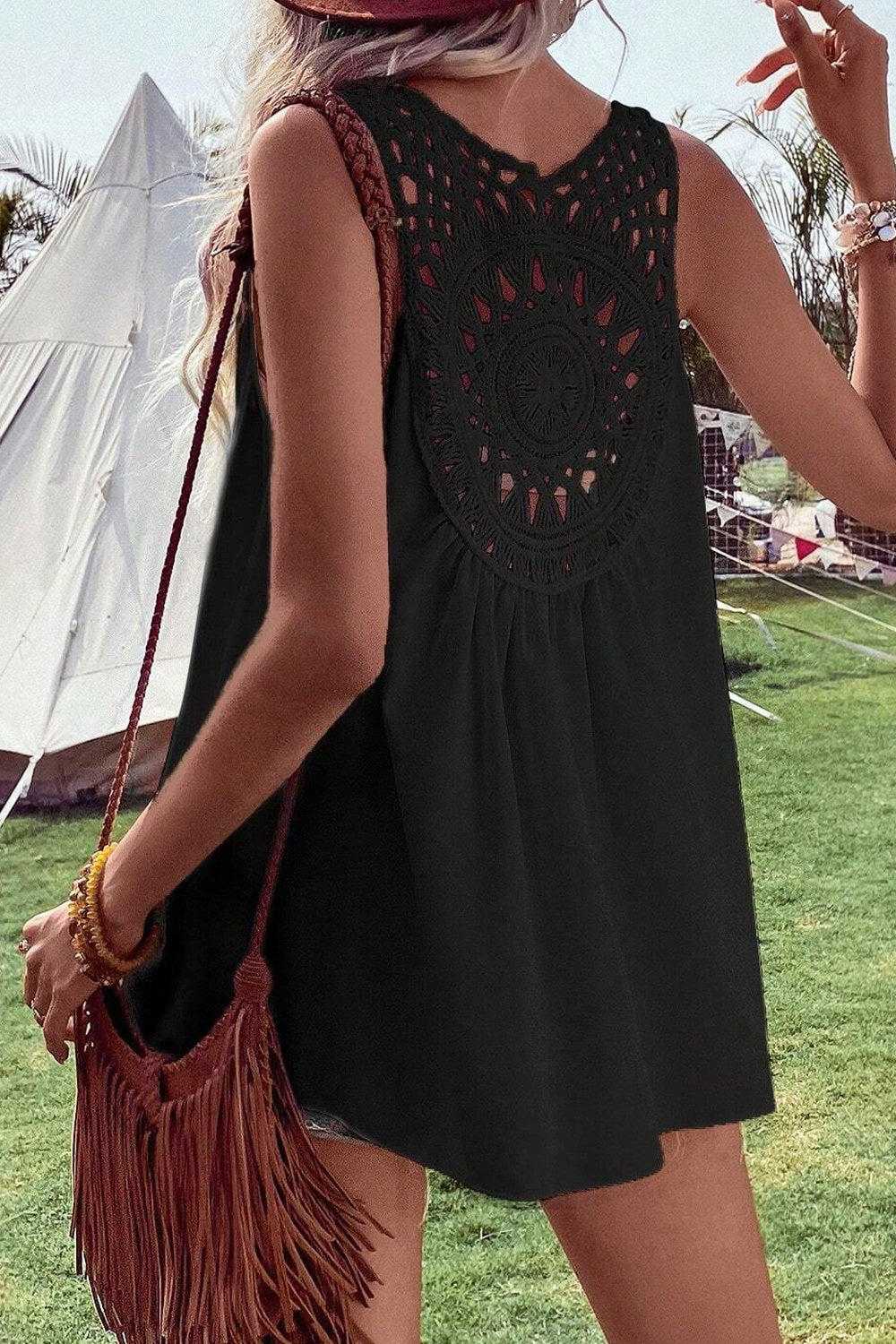 Openwork V-Neck Tank - felvior