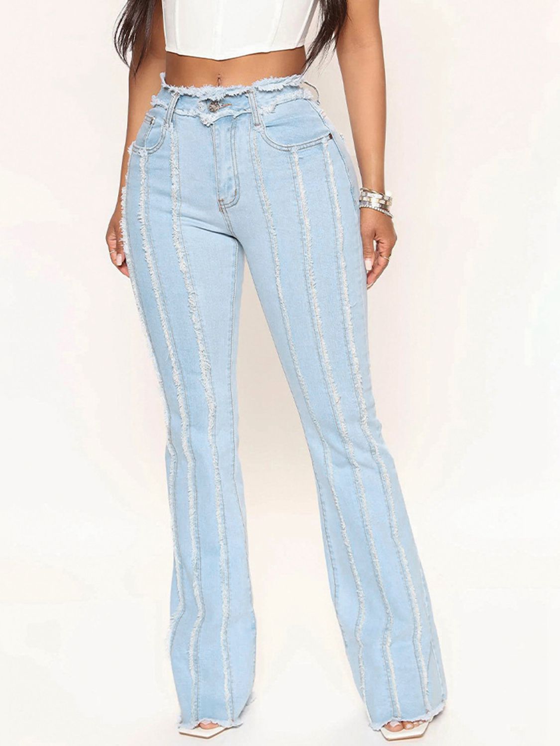 Striped Raw Hem Jeans Hauptbild