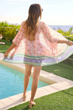 Davi & Dani Floral Printed Short Sleeve Loose Fit Kimono Cover Up