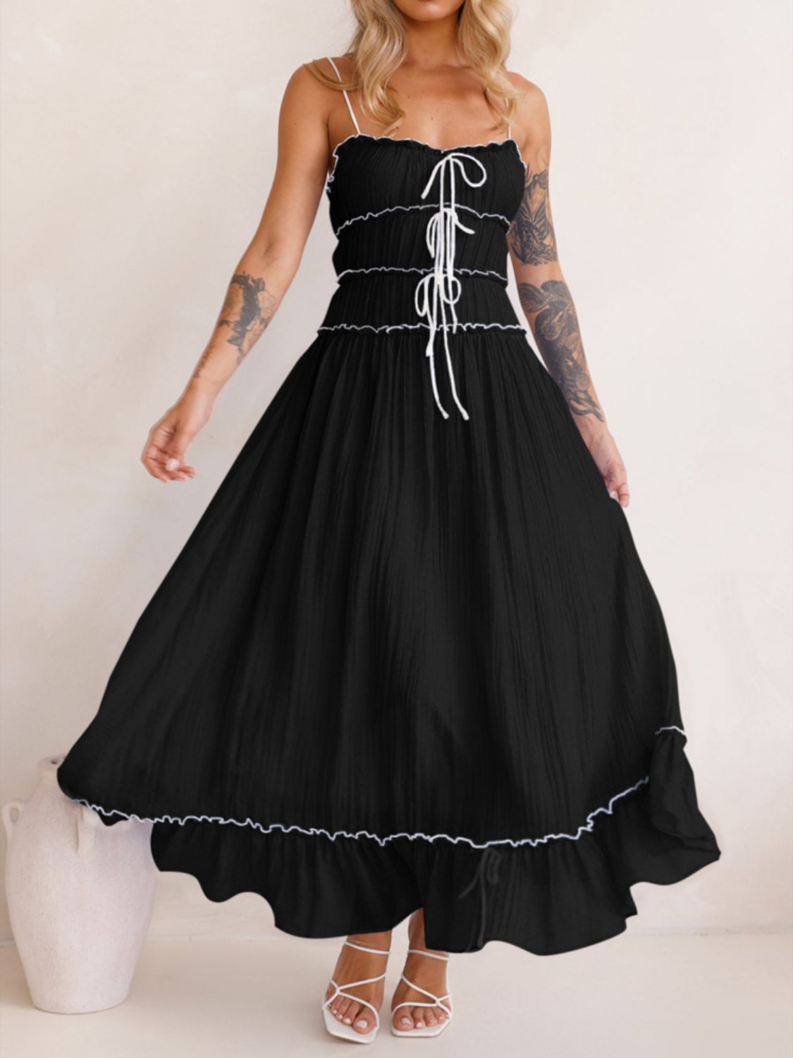 Devine Frill Ruffled Hem Midi Cami Dress - felvior