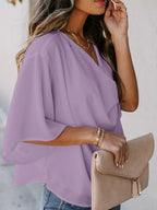 Full Size Ruched Three-Quarter Sleeve Blouse Plus Size