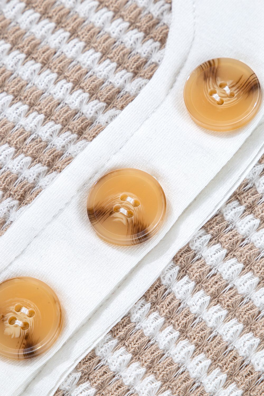 Stripe Buttoned Front V Neck T Shirt