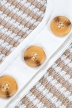 Stripe Buttoned Front V Neck T Shirt