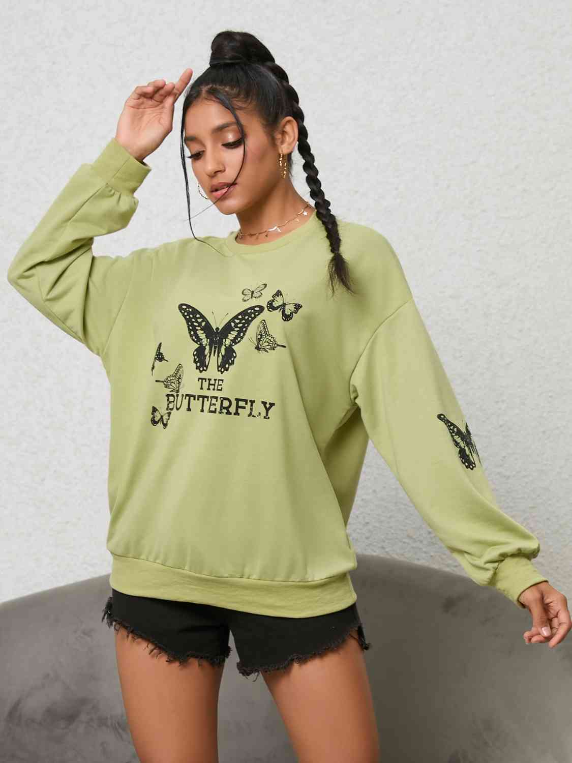Butterfly Graphic Drop Shoulder Sweatshirt - felvior