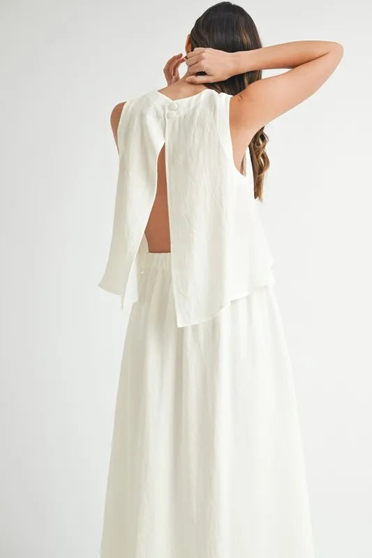 MABLE Wrinkled Round Neck Swing Top and Skirt Set - felvior