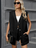 V-Neck Button Up Denim Vest