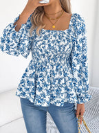 Floral Square Neck Flounce Sleeve Blouse