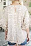 Printed Round Neck Ruffled Half Sleeve Blouse - felvior