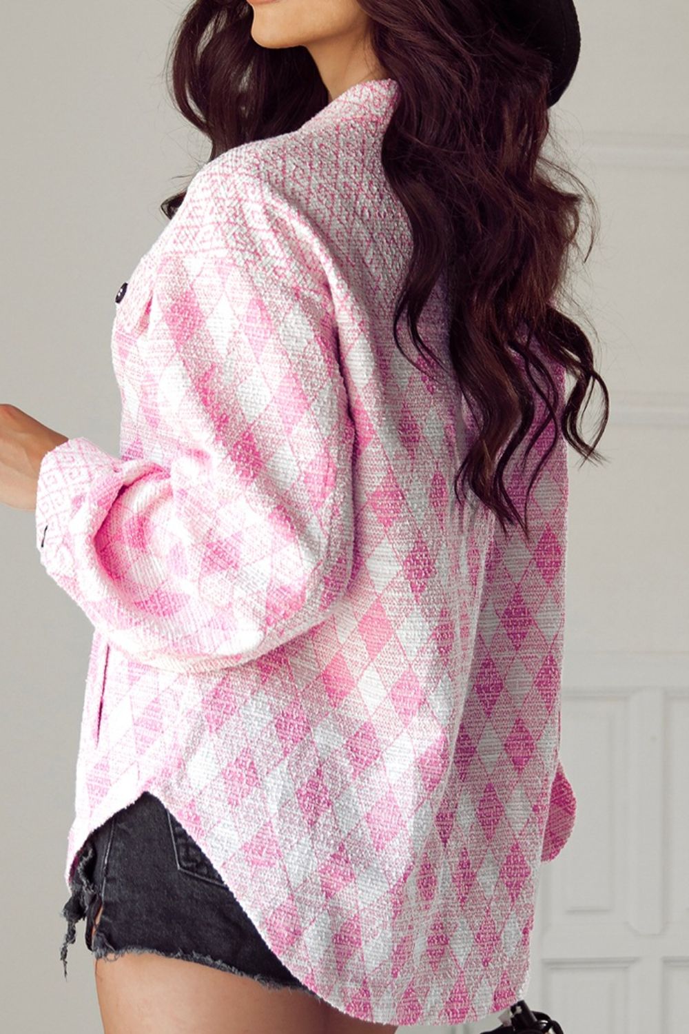 Geometric Print Textured Flap Pocket Shacket - felvior