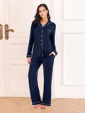 Collared Neck Long Sleeve Loungewear Set with Pockets - felvior