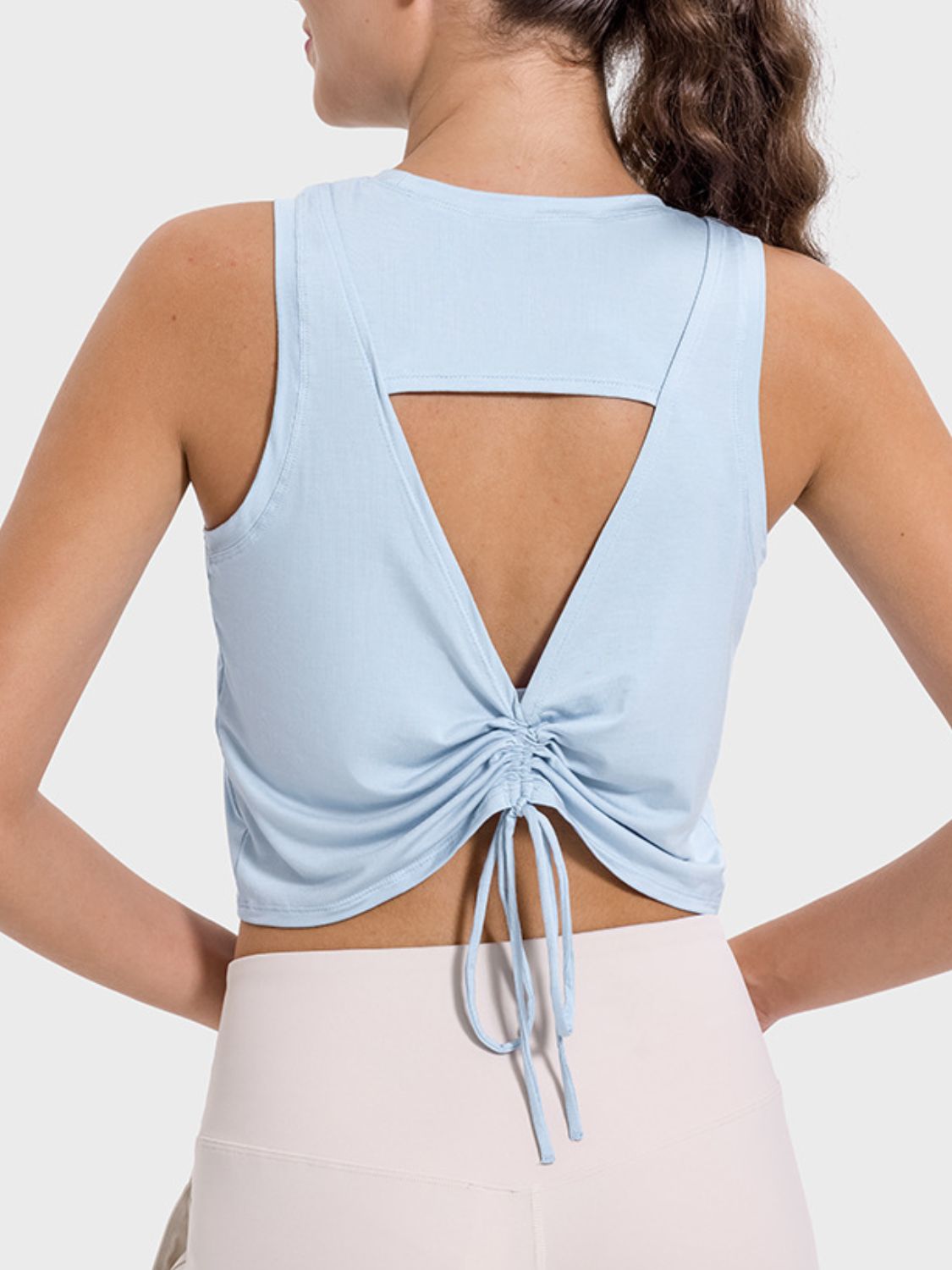 Millennia Drawstring Cutout Round Neck Active Tank - felvior