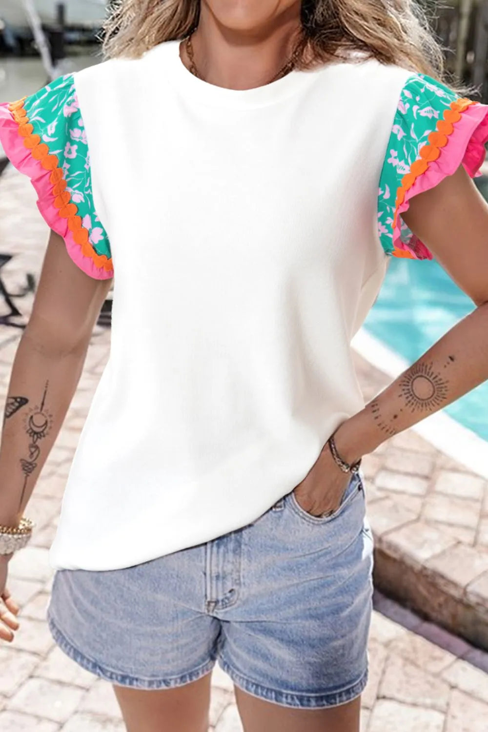 Ruffled Round Neck Cap Sleeve Top Main image