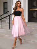 Two-Tone Spaghetti Strap Mesh Dress - felvior