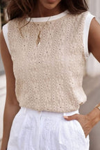 Floral Textured Crew Neck Sleeveless Top