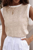 Floral Textured Crew Neck Sleeveless Top - felvior