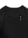 Asymmetrical Neck Long Sleeve Blouse - felvior