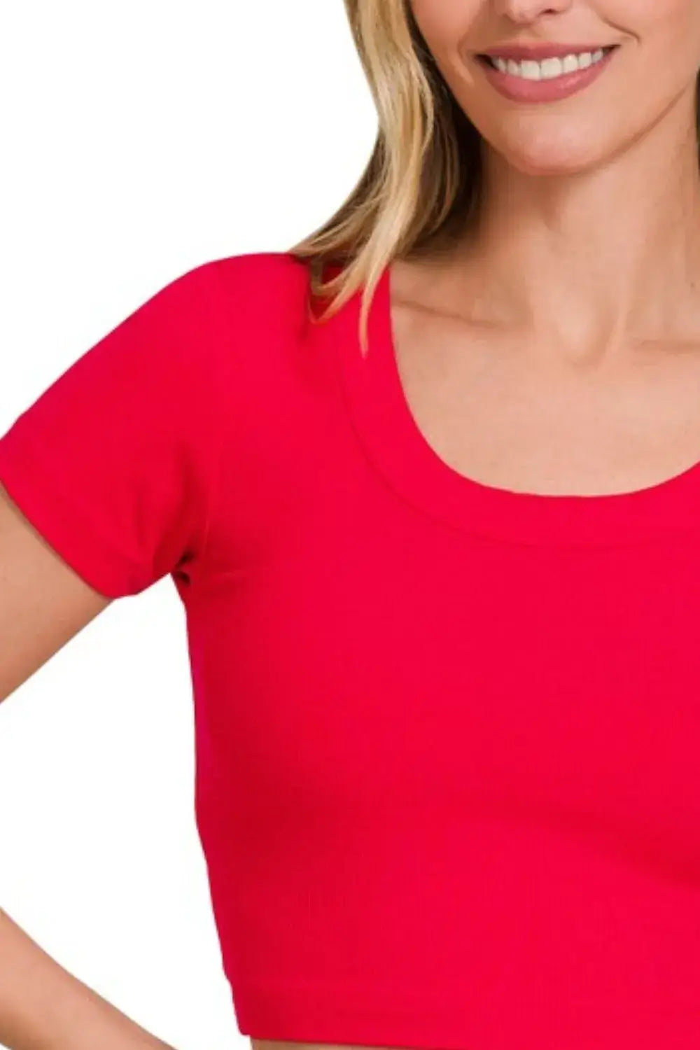 Zenana Ribbed Scoop Neck Crop Short Sleeve Top