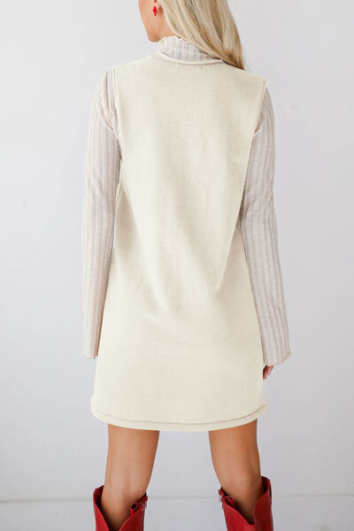 Lovelet Pocketed V-Neck Mini Sweater Overall Dress