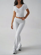 Devine V-Neck Top and Bootcut Leggings Set