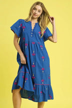 Umgee Embroidered Tiered Midi Dress