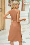 Tied Round Neck Sleeveless Dress - felvior