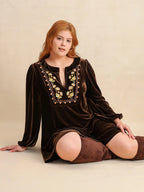 Plus Size Embroidered Notched Balloon Sleeve Mini Dress