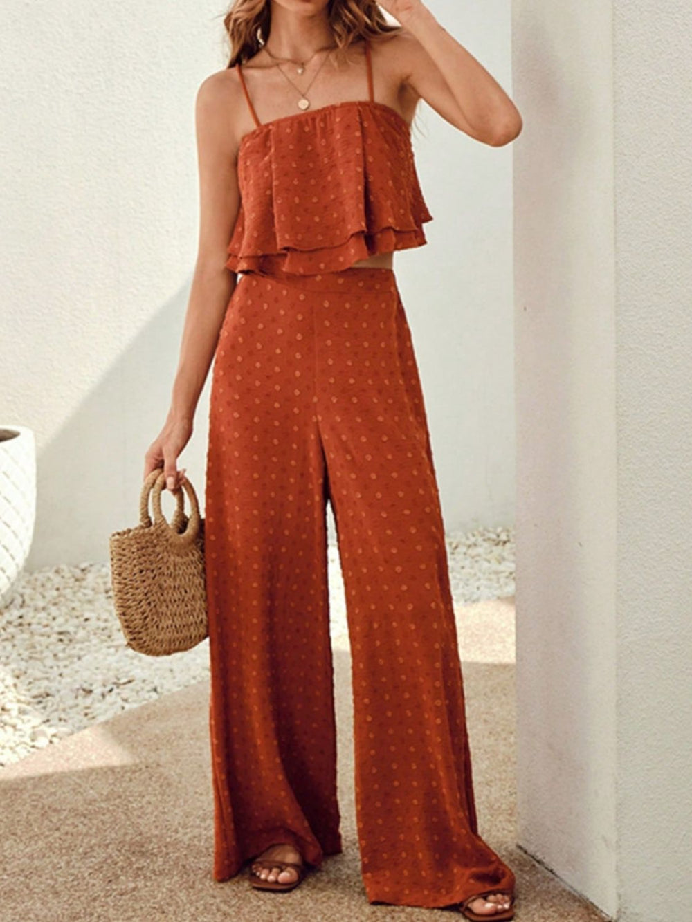 Swiss Dot Layered Cami and Pants Set - felvior
