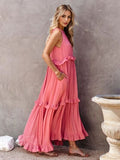Ruffled Sleeveless Tiered Maxi Dress with Pockets - felvior