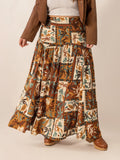 Plus Size Ruched Printed Maxi Skirt - felvior