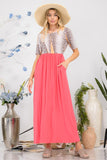 Celeste Full Size Leopard Round Neck Short Sleeve Maxi Dress Plus Size - felvior