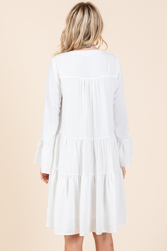 Mittoshop Tiered Notched Flare Sleeve Dress - felvior