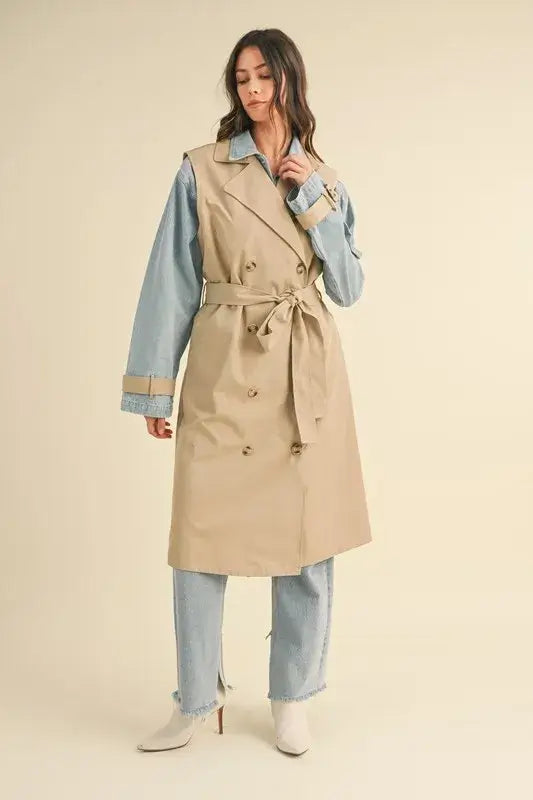 MABLE Layered Look Trench Coat With Denim Jacket