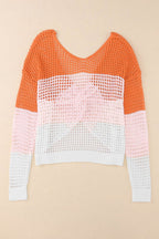 Twisted Back Round Neck Contrast Knit Cover Up