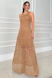 Hollowed-Out Sleeveless Maxi Dress - felvior